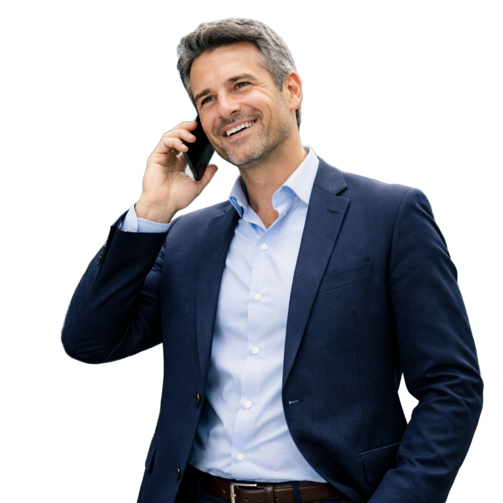 Businessman in a suit talking on a cellphone